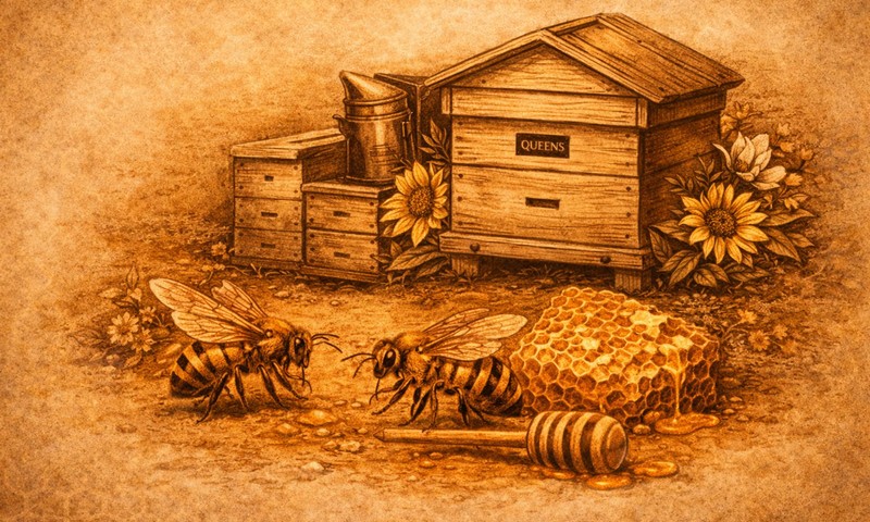 Bee hives and beekeeping equipment at Buckeye Valley Homestead.